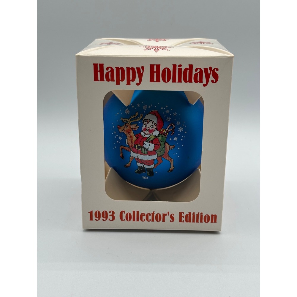 Vintage 1993 Collector's Edition Happy Holidays Blue Santa Reindeer Ornament